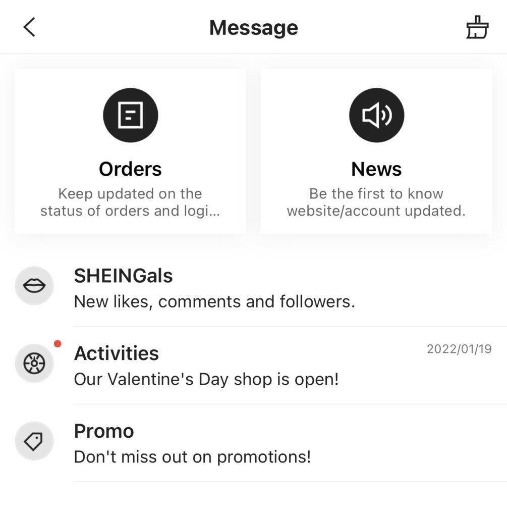 Tracking trên app khi mua hàng Shein